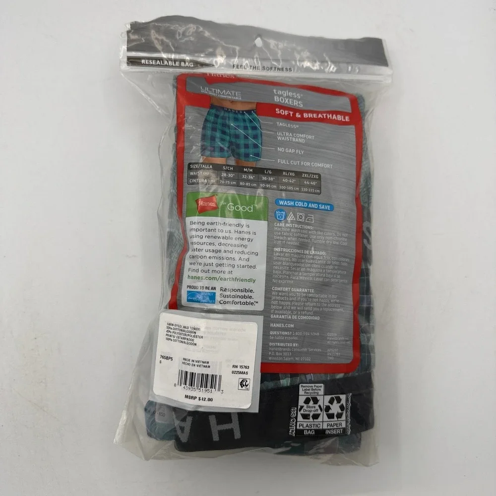 Hanes Ultimate Boxers Men Size S Multicolor Plaid 5-Pack 765BP5